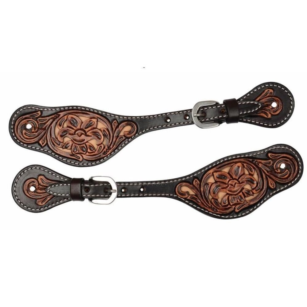 Circle Y Floral Tooled Painted Inlay Spur Straps X0718-4001
